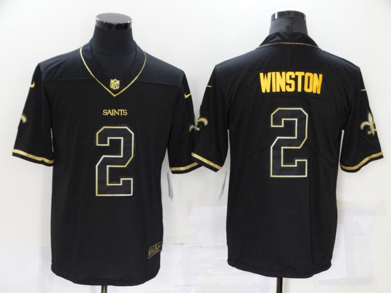 Men New Orleans Saints #2 Winston Black Retro gold characters Player Nike NFL Jersey